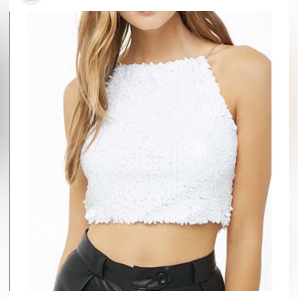 Forever 21 white sequins crop top.